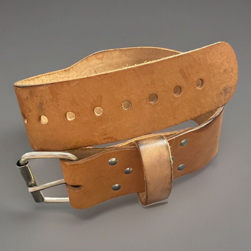 Weider✨Weight‎ Lifting Tan Thick Leather & Chrome Exercise Belt Sz Small 25 - 28